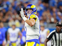 DETROIT,MICHIGAN-SEPTEMBER 8: Quarterback Matthew Stafford (9) of the Los Angeles Rams looks to pass during a game between the Detroit Lions...