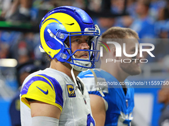 DETROIT,MICHIGAN-SEPTEMBER 8: Los Angeles Rams quarterback Matthew Stafford (9) walks off the field after the conclusion of an NFL football...