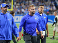 DETROIT,MICHIGAN-SEPTEMBER 8: Los Angeles Rams head coach Sean McVay walks off the field after the conclusion of an NFL football game betwee...