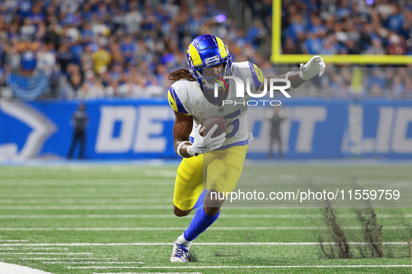 DETROIT,MICHIGAN-SEPTEMBER 8: Los Angeles Rams wide receiver Demarcus Robinson (15) runs the ball during the second half of an NFL football...