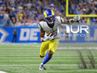 DETROIT,MICHIGAN-SEPTEMBER 8: Los Angeles Rams wide receiver Demarcus Robinson (15) runs the ball during the second half of an NFL football...