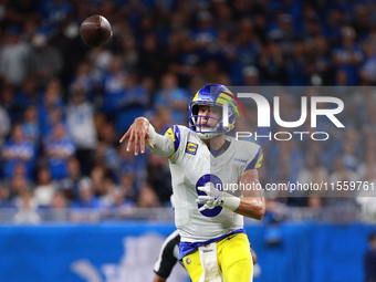 DETROIT,MICHIGAN-SEPTEMBER 8: Los Angeles Rams quarterback Matthew Stafford (9) throws a pass during the second half of an NFL football game...