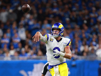 DETROIT,MICHIGAN-SEPTEMBER 8: Los Angeles Rams quarterback Matthew Stafford (9) throws a pass during the second half of an NFL football game...