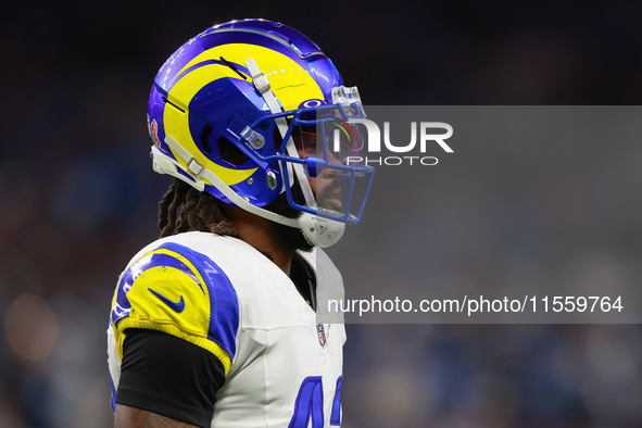 DETROIT,MICHIGAN-SEPTEMBER 8:  Safety John Johnson III (43) of the Los Angeles Rams walks on the field during a game between the Detroit Lio...