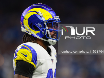 DETROIT,MICHIGAN-SEPTEMBER 8:  Safety John Johnson III (43) of the Los Angeles Rams walks on the field during a game between the Detroit Lio...