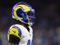 DETROIT,MICHIGAN-SEPTEMBER 8:  Safety John Johnson III (43) of the Los Angeles Rams walks on the field during a game between the Detroit Lio...