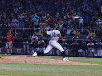 Stephen Tarpley #16 of Sultanes de Monterrey pitches the ball during the 2024 King Series match 3 against Diablos Rojos of the Mexican Baseb...