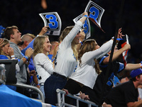 DETROIT,MICHIGAN-SEPTEMBER 8: Detroit Lions fans cheers during the second half of an NFL football game between the Los Angeles Rams and the...