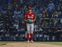 Trevor Bauer #96 of Diablos Rojos pitches the ball during the 2024 King Series match 3 against Sultanes de Monterrey of the Mexican Baseball...