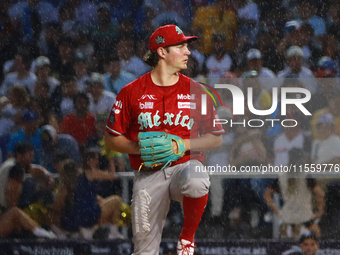 Trevor Bauer #96 of Diablos Rojos pitches the ball during the 2024 King Series match 3 against Sultanes de Monterrey of the Mexican Baseball...