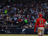 Juan Carlos Gamboa #47 of Diablos Rojos reacts during the 2024 King Series match 3 against Sultanes de Monterrey of the Mexican Baseball Lea...