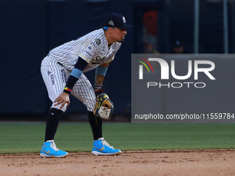 Ramiro Pena #19 of Sultanes de Monterrey during the 2024 King Series match 3 against Diablos Rojos of the Mexican Baseball League (LMB) at E...