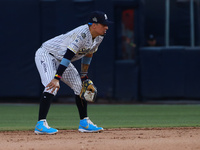 Ramiro Pena #19 of Sultanes de Monterrey during the 2024 King Series match 3 against Diablos Rojos of the Mexican Baseball League (LMB) at E...