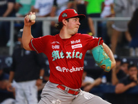 Trevor Bauer #96 of Diablos Rojos pitches the ball during the 2024 King Series match 3 against Sultanes de Monterrey of the Mexican Baseball...