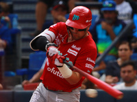 Julian Ornelas #31 of Diablos Rojos bats during the 2024 King Series match 3 against Sultanes de Monterrey of the Mexican Baseball League (L...