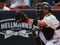 Jonathan Morales, #27 catcher of Sultanes de Monterrey, during the 2024 King Series match 3 against Diablos Rojos of the Mexican Baseball Le...