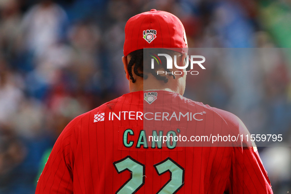 Robinson Cano #22 of Diablos Rojos is at bat during the 2024 King Series match 3 against Sultanes de Monterrey of the Mexican Baseball Leagu...