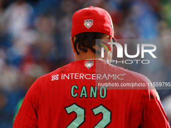 Robinson Cano #22 of Diablos Rojos is at bat during the 2024 King Series match 3 against Sultanes de Monterrey of the Mexican Baseball Leagu...