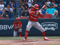 Robinson Cano #22 of Diablos Rojos is at bat during the 2024 King Series match 3 against Sultanes de Monterrey of the Mexican Baseball Leagu...