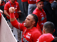 Robinson Cano #22 of Diablos Rojos is at the dugout during the 2024 King Series match 3 against Sultanes de Monterrey of the Mexican Basebal...