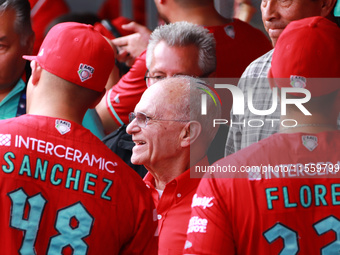 Alfredo Harp Helu, president of Diablos Rojos, stands at the dugout before the 2024 King Series match 3 against Sultanes de Monterrey of the...