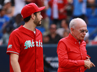 Alfredo Harp Helu, president, and Santiago Harp, vice president of Diablos Rojos, before the 2024 King Series match 3 against Sultanes de Mo...