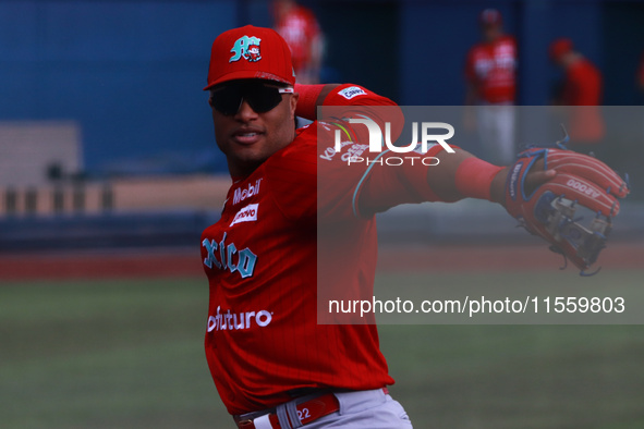 Robinson Cano #22 of Diablos Rojos practices before the 2024 King Series match 3 against Sultanes de Monterrey of the Mexican Baseball Leagu...