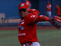 Robinson Cano #22 of Diablos Rojos practices before the 2024 King Series match 3 against Sultanes de Monterrey of the Mexican Baseball Leagu...