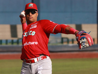 Robinson Cano #22 of Diablos Rojos practices before the 2024 King Series match 3 against Sultanes de Monterrey of the Mexican Baseball Leagu...