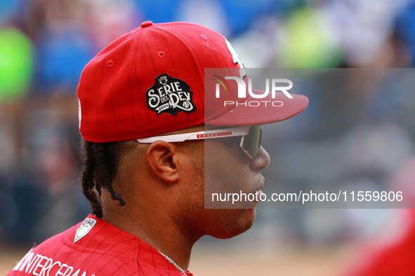 Robinson Cano #22 of Diablos Rojos practices before the 2024 King Series match 3 against Sultanes de Monterrey of the Mexican Baseball Leagu...