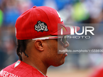 Robinson Cano #22 of Diablos Rojos practices before the 2024 King Series match 3 against Sultanes de Monterrey of the Mexican Baseball Leagu...