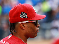 Robinson Cano #22 of Diablos Rojos practices before the 2024 King Series match 3 against Sultanes de Monterrey of the Mexican Baseball Leagu...