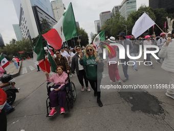 Demonstrators take part in the rally 'Great March for Mexican Democracy' against Mexican President Andres Manuel Lopez Obrador's controversi...