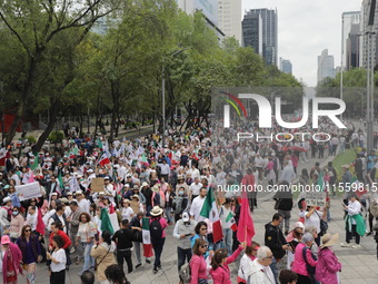 Demonstrators take part in the rally 'Great March for Mexican Democracy' against Mexican President Andres Manuel Lopez Obrador's controversi...