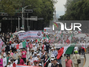 Demonstrators take part in the rally 'Great March for Mexican Democracy' against Mexican President Andres Manuel Lopez Obrador's controversi...