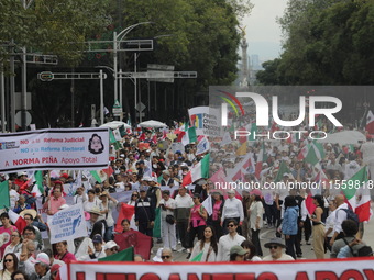 Demonstrators take part in the rally 'Great March for Mexican Democracy' against Mexican President Andres Manuel Lopez Obrador's controversi...