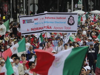 Demonstrators take part in the rally 'Great March for Mexican Democracy' against Mexican President Andres Manuel Lopez Obrador's controversi...