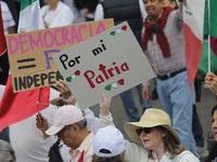 Demonstrators take part in the rally 'Great March for Mexican Democracy' against Mexican President Andres Manuel Lopez Obrador's controversi...