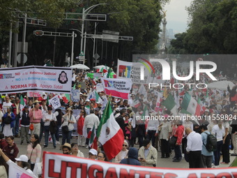 Demonstrators take part in the rally 'Great March for Mexican Democracy' against Mexican President Andres Manuel Lopez Obrador's controversi...