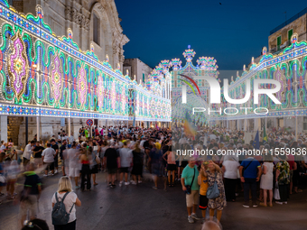 Illuminations in Via Dante on the occasion of the patronal feast day in Molfetta, Italy, on September 8, 2024. September 8 in Molfetta is th...