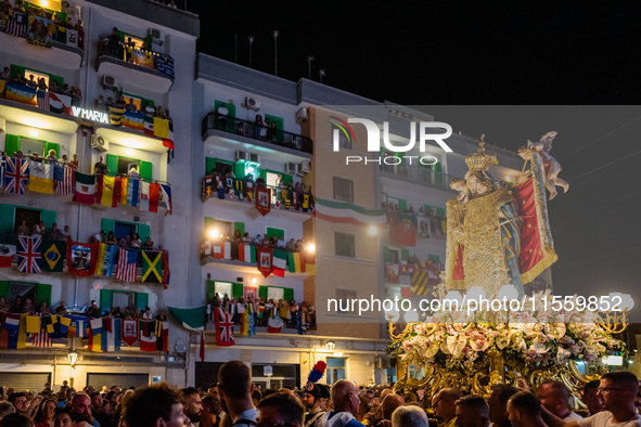 The statue of Our Lady of Martyrs is in procession during the patronal feast day in Molfetta, Italy, on September 8, 2024. September 8 in Mo...