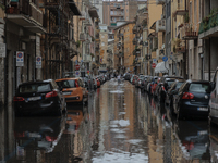 Flooded streets in Pisa, Italy, on September 8, 2024. A severe thunderstorm hits Tuscany, causing flooding and inconvenience to the populati...