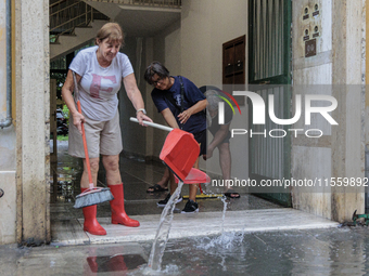 Flooded streets in Pisa, Italy, on September 8, 2024. A severe thunderstorm hits Tuscany, causing flooding and inconvenience to the populati...