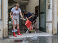 Flooded streets in Pisa, Italy, on September 8, 2024. A severe thunderstorm hits Tuscany, causing flooding and inconvenience to the populati...