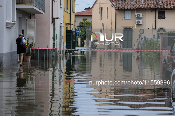 Flooded streets in Pisa, Italy, on September 8, 2024. A severe thunderstorm hits Tuscany, causing flooding and inconvenience to the populati...