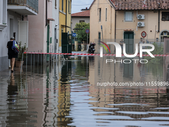 Flooded streets in Pisa, Italy, on September 8, 2024. A severe thunderstorm hits Tuscany, causing flooding and inconvenience to the populati...