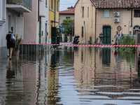 Flooded streets in Pisa, Italy, on September 8, 2024. A severe thunderstorm hits Tuscany, causing flooding and inconvenience to the populati...