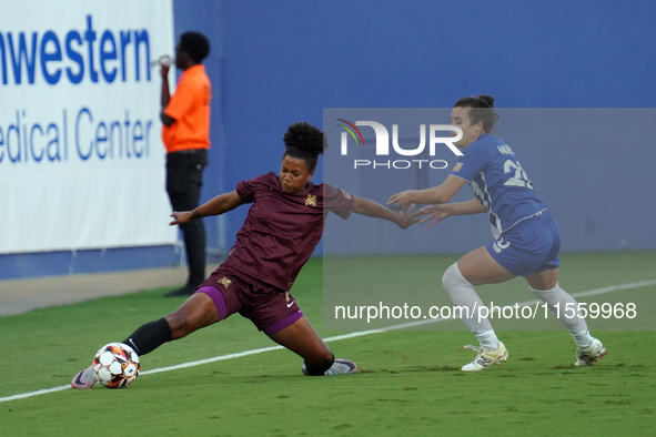 Enzi Broussard #7 of Dallas Trinity FC slides to the ball during the USL Super League match between Dallas Trinity FC and DC Power FC at the...