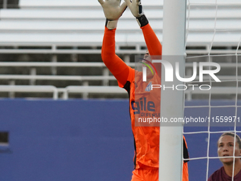 Goalkeeper Morgan Aquino #1 of DC Power FC catches the ball during the USL Super League match between Dallas Trinity FC and DC Power FC at t...