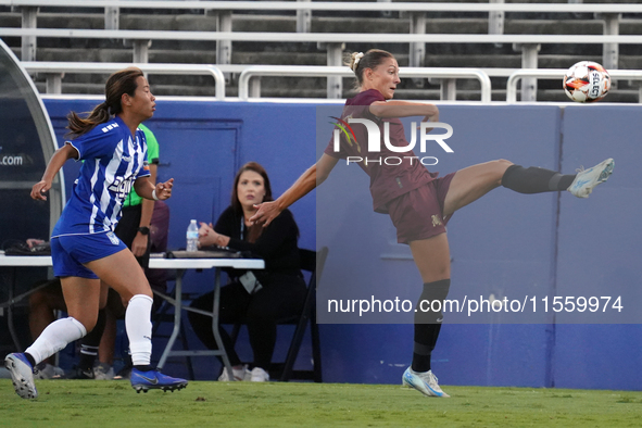 Hannah Davidson #2 of Dallas Trinity FC shoots the ball during the USL Super League match between Dallas Trinity FC and DC Power FC at the C...